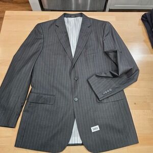 Raspini Men's Charcoal Gray Pinstripe Suit Jacket 42L Polyester Blend